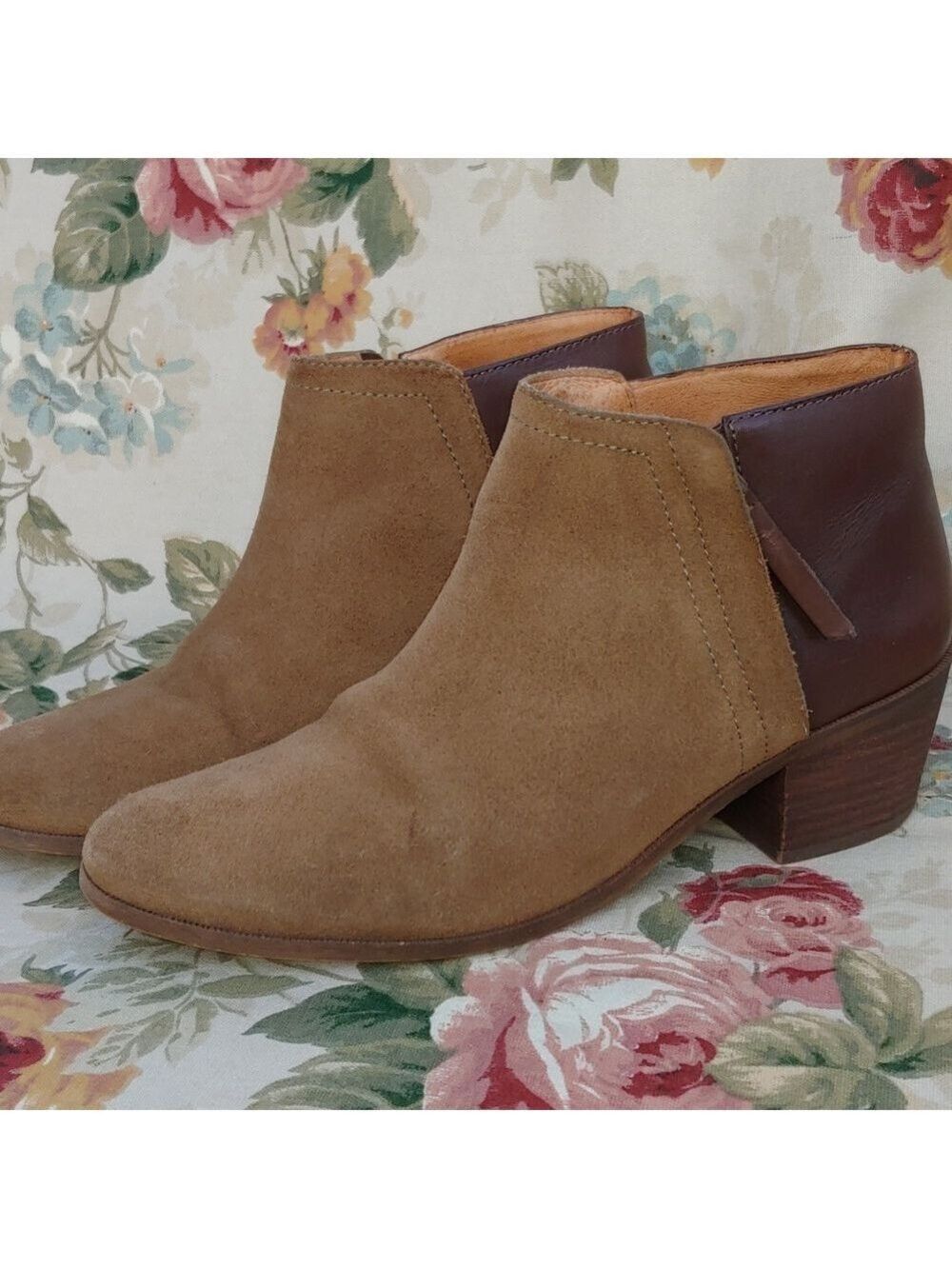 Madewell Low Chelsea Brown Leather and Tan Suede Ankle Boots Women's size 8.5 - Picture 1 of 17